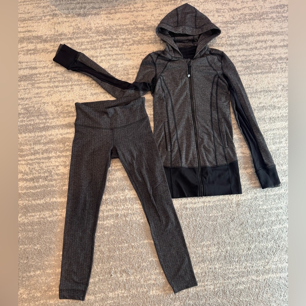 lululemon athletica Black and Heathered Gray Zip Hoodie Set